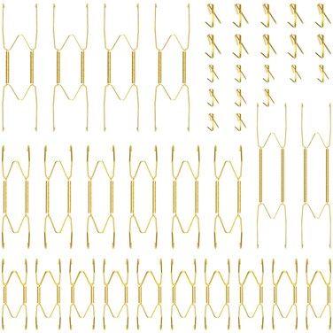 Hotop 20 Pieces Invisible Wall Plate Hangers 4/5/6/8/10 Inches Wall Plate Hangers Stainless Steel Decorative Wire Plate Hangers with 20 Pieces Hangers Hook with Nails for Antique Plates(Gold)