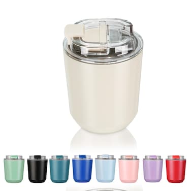 Puraville Insulated Tumblers with Lid, 10 oz Travel Coffee Mug Stainless Steel Vacuum Cup, Leak Proof Reusable Double Walled Coffee Tumbler for Iced and Hot Drinks, Cream