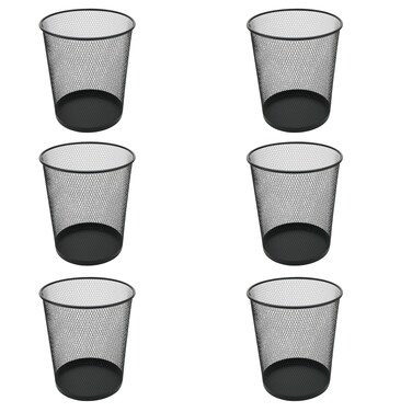 YBM Home Mesh Wastebasket Trash Can for Home and Office Workspace, Metal Office Trash Can Round-Shaped, 4.75 Gallon (6-Pack), Black 2484-6
