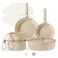 CAROTE 15pcs Ceramic Cookware Set, Pots and Pans Set, Induction Nonstick Kitchen Cookware Sets, Non Stick RV Cookware Set with Detachable Handle, Dishwasher/Oven Safe Cookware Set, Taupe