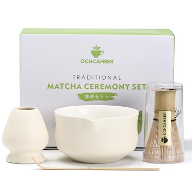 Ochcahser Matcha Set, Japanese Tea Set Includes Matcha Bowl with Spout, Matcha Whisk Holder (chasen), Bamboo Matcha Whisk and Bamboo Scoop, Ceramic Matcha Kit for Tea Lovers