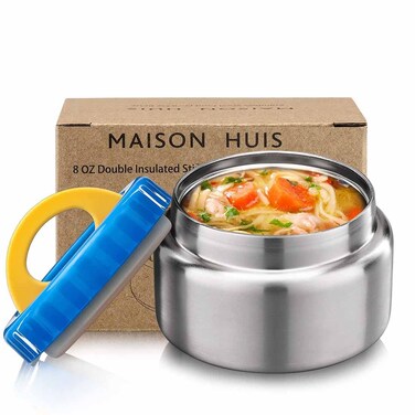 MAISON HUIS 8oz Soup Thermo Wide Mouth Vacuum Insulated Food Jar, Leak Proof Stainless Steel Food Thermo for Hot&amp;Cold Food Kids Food Lunch Container for School Travel(Blue)