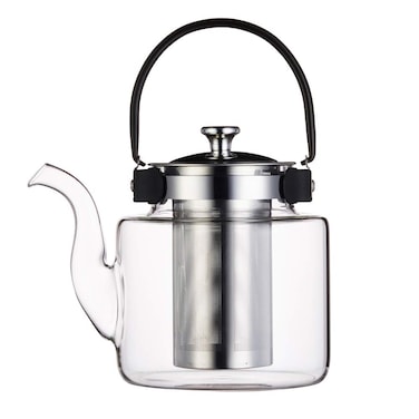 Purefold Glass Teapot 40 Oz, Stovetop Safe Tea Kettle with Removable Infuser, Blooming &amp; Loose Leaf Tea Maker (1200 ML)