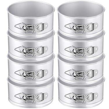 Sunnyray 8 Pcs 4 Inch Springform Pan Mini Springform Pan Small Leakproof Round Cake Pan Mini Cheesecake Pan with Removable Bottom Nonstick Baking Cake Mold for Mini Cheesecake Pizza (Silver)
