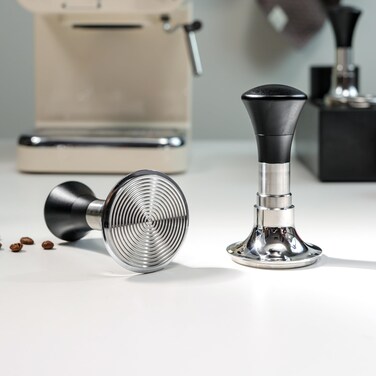 54mm Espresso Tamper with Calibrated Spring Loaded for Breville -【24lb~35lbs Self-Adjustable with Sound Feedback】- Self Leveling Stainless Steel Ripple Base - Black