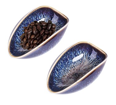 Mozacona 2pcs Ceramic Coffee Scoops Coffee Bean Weighing Bowls Tea Scoops Coffee Powder Spoons