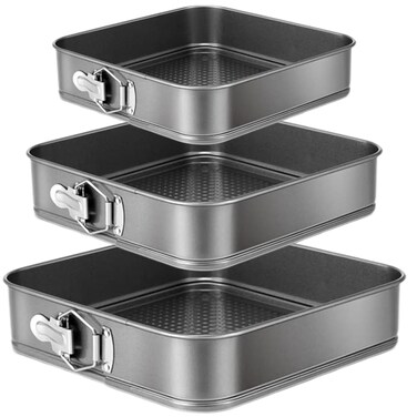 Yetthpowr Springform Cake Pan Set of 3 (9.5, 10, 11 Inch) Square Baking Pans Nonstick Cheesecake Pans with Removable Bottom Bakeware for Cake, Cheesecakes, Pizza, and Quiches