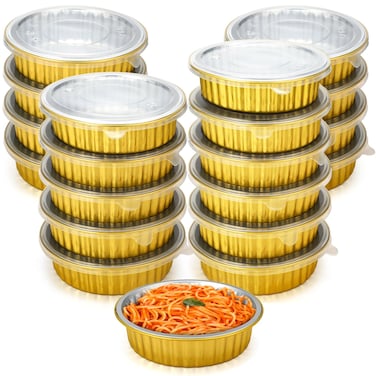 Zhehao 20 Pcs Aluminum Foil Pans with Lids Gold 2X Thicker Heavy Duty Foil Pan Disposable Baking Pans with Lids Disposable Cookware Tin Food Containers for Cake Pie Cooking Oven(10 Inch/ 68 Oz)