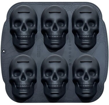 JETKONG 6 Cavity Skull Cake Pan Silicone Skull Cakelet Mold Skull Baking Pan Molds