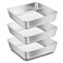 E-far 8 x 8-Inch Baking Pan, Square Cake Brownie Baking Pans Stainless Steel Bakeware Set of 3, Fits in Small Toaster Oven, Non-toxic &amp; Dishwasher Safe
