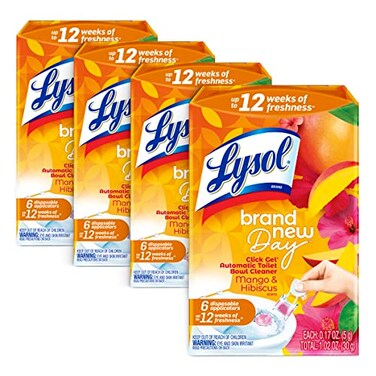 Lysol Click Gel Automatic Toilet Bowl Cleaner, Gel Toilet Bowl Cleaner, For Cleaning and Refreshing &ndash; Mango &amp; Hibiscus, 6 applicators (Pack of 4, 24 Count Total)