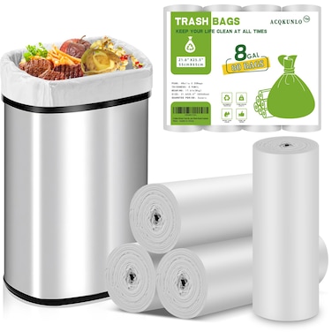 8 Gallon Kitchen Trash-Bags Biodegradable-Garbage-Bag Unscented - Compostable Large White 80 Count Recycling Thick Big Gal Medium Outdoor Tall Can Liners Waste Basket Acqkunlo
