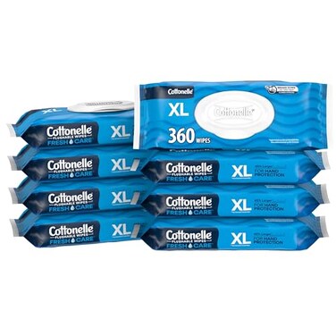 Cottonelle XL Flushable Wet Wipes, Adult Wipes Large, 8 Flip-Top Packs, 45 Wipes Per Pack (360 Total Wipes), Packaging May Vary