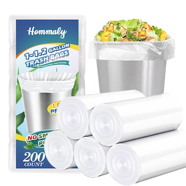 Hommaly 1 Gallon (Fit 1-1.2 Gal)200 pcs Small Clear Trash Bags, Strong 0.8Gallon,1.2 Gallon 1.3Gallon Garbage Bags,Bathroom Trash Can Bin Liners,Mini Bags for Waste Basket Liner,Fit 4.5,5 Liters