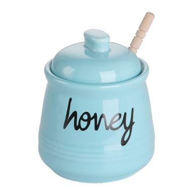 Honey Jar with Dipper and Lid, Ceramic Honey Pot 12oz, Turquoise