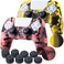 YoRHa Grip Texture Silicone Skin for PS5 Controller x 2(Print Coral+Yellow) with Pro Thumb Grips x 8