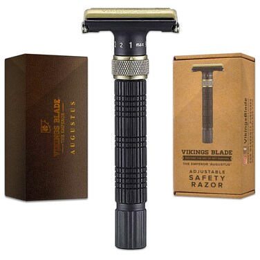 VIKINGS BLADE Adjustable Double Edge Safety Razor + Luxury Case. Smooth, Reusable, Eco-Friendly (The Emperor &ldquo;Augustus&rdquo;)