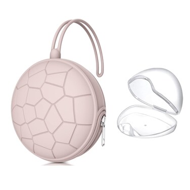 Smlpuame Pacifier Holder Case,BPA Free Portable Pacifier Storage Container,Silicone Baby Pacifier Cover Pouch for Diaper Bag Stroller,Travel Outdoor Activities,Easy to Clean(Football &amp; Pink)