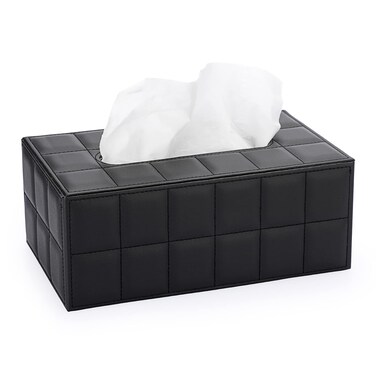 Sumnacon Rectangular Leather Tissue Box Cover - Stylish Tissue Box Holder with Magnetic Bottom, Decorative PU Tissue Box for Vanity Dresser Night Stand Table Countertop Home Office Car,Grid Black