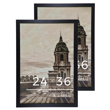 QDSSDECO 24x36 Poster Frame Black Wood Frame with Plexiglass Horizontal and Vertical Formats Hanging on the Wall Display Picture, Set of 2