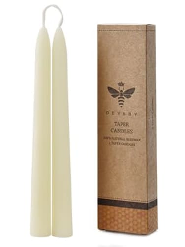 Natural White Beeswax Taper Candles, DEYBBY Smokeless and Dripless Beeswax Candles, 8Hrs Burn Time, 8 inch, 2 Pack