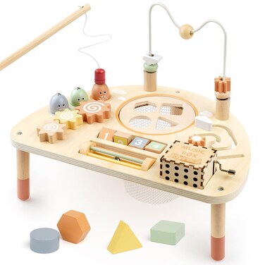 Joyreal Activity Table Busy Board for 1 Year Old, Toddler Activity Table with Fishing Game, Bead Maze, Shape Sorter, Montessori Activity Center for Boys Girls