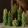 Threlaco 6 Pcs Small Pillar Candles Aesthetic Candle Modern Ribbed Candles Set Cute Soy Wax Scented Ribbed Candle Twirl Geometric Decorative Candles for Home Decor for Living Room Bathroom(Green)