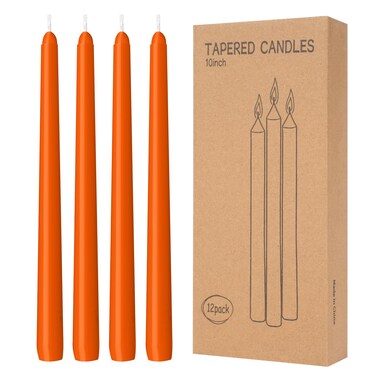 LYOBATH 12 Pack Orange Taper Candles - Taper Candles 10 Inch Dripless, Smokeless &amp; Unscented - 8 Hours Long Burning - Ideal for Weddings, Dinner Parties, and Home Decor
