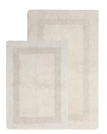 WOVEN ST. Reversible Tufted Bath Rugs   Area Rugs for Spa, Vanity Shower, Bathrooms, Kitchen, Bedroom   Water Absorbent   100% Cotton   Pack of 2   17&rsquo;&rsquo; x 24&rsquo;&rsquo; &amp; 21&rsquo;&rsquo; x 34&rsquo;&rsquo; Inches   Light Grey