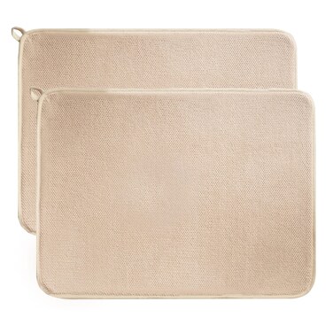 Dish Drying Mats for Kitchen Counter, 2 Pack Dish Drying Pads Dish Rack Mat Drying Pink Kitchen Mat (beige style 2)