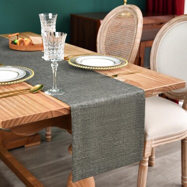 NEWISHER Farmhouse Rustic Table Runner Dark Grey Rectangular Table Runners Faux Linen Table Runner for Everyday Use Kitchen Dining Party Table 13x48 Inch