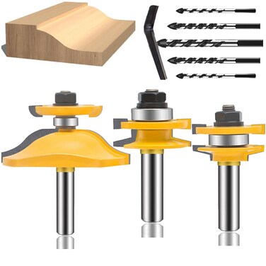 LEATBUY 1/2 Inch Shank Router Bit Set 3 PCS, Door Rail Cabinet Stile Edge Router Bits Sets, Woodworking Milling Cutter Tools, Router Grooving Tool Wood Router Bit Cutter (Line)