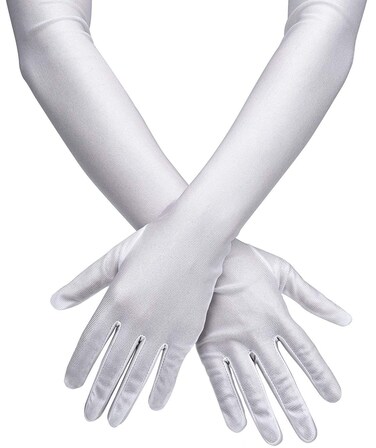 Opera Gloves 1920s Long Glove Classic Satin Elbow Length Gloves 22 Inch Adult Size for Women Lady Special Occasion Evening Party (White)
