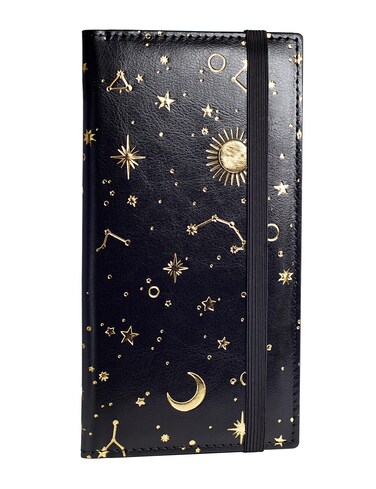 Yarnic Checkbook Cover for Personal Checkbook, Checkbook Holder with Pen Holder &amp; Built-in Clear Plastic Divider for Duplicate Checks (Black &amp; Gold)