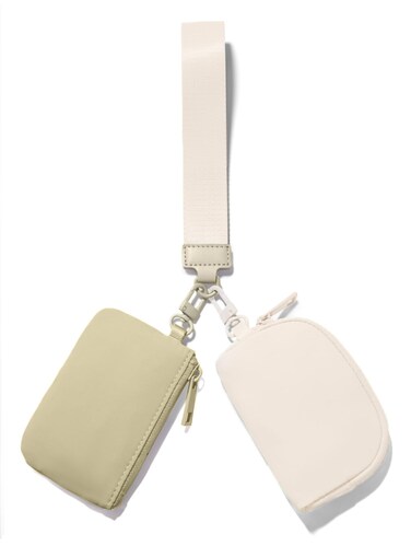 Viverte Mini Zip Around Keychain Wristlet Wallets Small Portable Dual Pounch Wristlet Detachable Coin Purse Pocket Gifts for Women Travel Sports Outdoors(Khaki+Cream White)