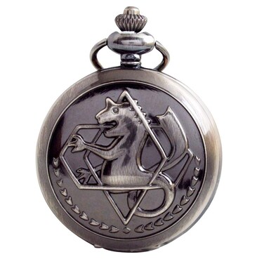 BOSHIYA Fullmetal Alchemist Pocket Watch Anime Edward Elric Clock Scale Quartz Vintage Steampunk Costume with Chain for Men's