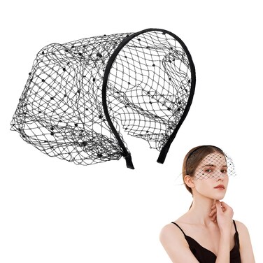 Molain Mesh Veil Headband for Women, 1920s Bridal Wedding Veil Elegant Fascinator Headpiece for Tea Party Fascinator Veil(Black)