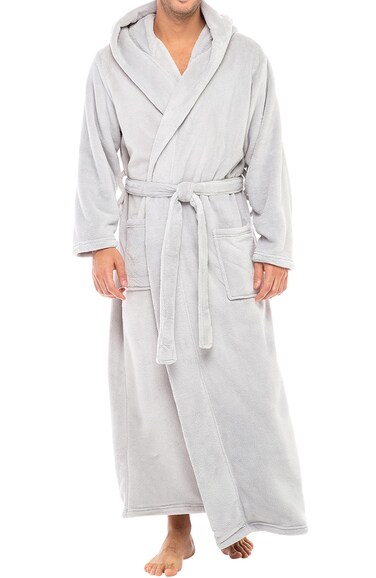 Alexander Del Rossa Mens Robe, Plush Fleece Hooded Bathrobe Men, Men's Bathrobes, Big and Tall Bath Robe for Men Light Gray 4XL (A0125LGR4X)