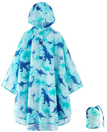 WAWSAM Lightweight Boys&amp;Girls Rain Poncho Waterproof Toddler Raincoat Reusable Kids Portable Dinosaur Rain Slicker Outwear with Pouch Youth Rainbow Rain Jacket with Hood for School Travel Camping