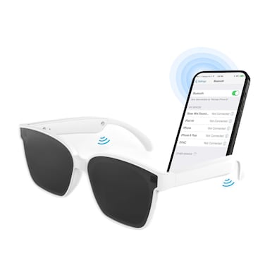 Smart Glasses for Men &amp; Women, Bluetooth Sunglasses with Speakers, Lentes Inteligentes para Hombre, Music Sunglasses (Large Lens, White)