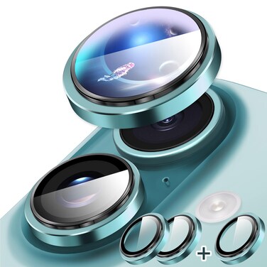Suoman Camera Lens Protector for iPhone 16 /iPhone 16 Plus, Easy to Install 9H Hardness Tempered Glass Ultra HD Anti-Scratch for iPhone 16 /iPhone 16 Plus Metal Independent lens Protector -Teal