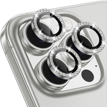 Xfilm for iPhone 16 Pro/16 Pro Max Camera Lens Protector Bling Individual Metal Diamond Ring 9H Hardness Scratchproof Protector, Stylish Phone Accessories, Case Friendly (Gray Diamond)