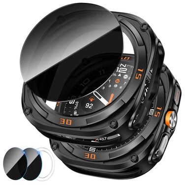Goton Rugged Bezel Case for Samsung Galaxy Watch Ultra Screen Protector 47mm - Soft TPU Bumper Face Cover + 2 Tempered Glass Film for Galaxy Watch 7 Ultra 47mm Accessories