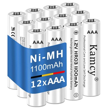 KAMCY 12 Count AAA Rechargeable Batteries 1100mAh NiMH Triple AAA Batteries, Recharge Universal AAA Rechargeable Batteries Pre-Charged, 1.2V AAA Battery for Long-Lasting Power