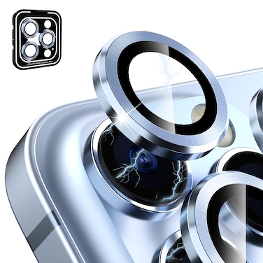 CloudValley for iPhone 13 Pro - iPHone 13 Pro Max Camera Lens Protector, 9H Tempered Glass Film, Aluminum Alloy Lens Protective Cover, Sierra Blue