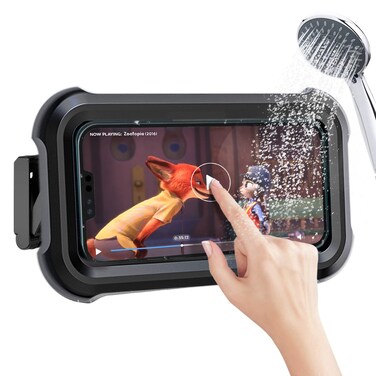 Upgraded 480&deg; Rotating Shower Phone Holder Waterproof Case with Touch Screen,OOLYICO Shower Accessories Guardian Buddy Phone Holder Wall Mount Shelf in Bathroom Bathtub for 4" - 7" Cell Phone -Black