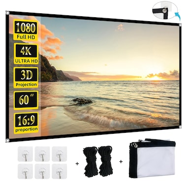 Foldable 60-inch Projector Screen, XINLEMY 4K 16:9 HD Portable Projection Movie Screen Double-Sided Cinema Screen for Home Theater Backyard Indoor and Outdoor