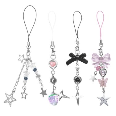 cioatu 4PCS Cute Phone Charms Aesthetic Y2K Cell Phone Charms Strap Pink Strawberry Butterfly Star Phone Charm Y2K Accessories for Phone Bag Keychain Airpods Camera Pendants Decor