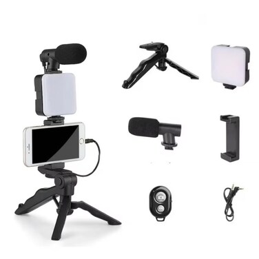 Acuvar Vlogging Kit with Light and Microphone Pistol Grip Tripod  Studio LED Light, Professional Mini Portable Tripod Grip for Vlogging, TikTok, YouTube Videos   for Smart Phones, Cameras