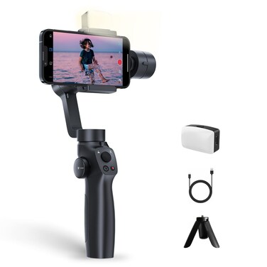 FUNSNAP Gimbal Stabilizer for Smartphone, 3-Axis Stabilization Phone Gimbal Handheld with Fill Light, Face Tracking Tiktok YouTube Vlog Stabilizer for Android iPhone 15 14 13 Pro Max